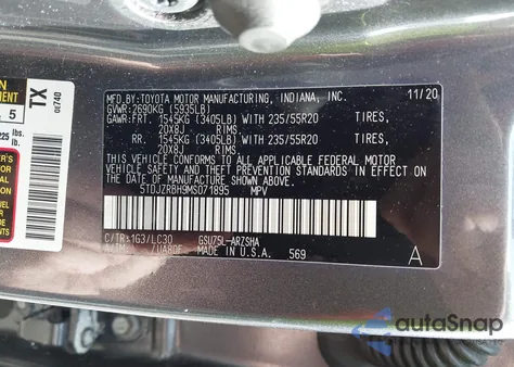 2021 Toyota Highlander Xse из США, поврежденный, VIN 5TDJZRBH9MS071895